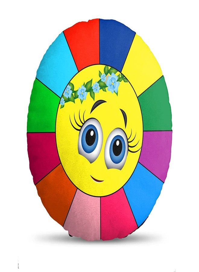 Ship Smart Round Shape Velvet Fabric Printed Soft Toy/Smiley/Emoji/Plush/Filled/Emoticons/Icons/Cool Cushions/Pillow, 14x14-inches (Multicolor) Design 14 - Image 1